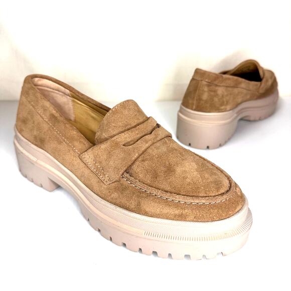 Portland Leather Shoes - PATINA Zoe Chunky Loafers Women's Size 7.5 Tan Suede Leather Platform Lug Sole